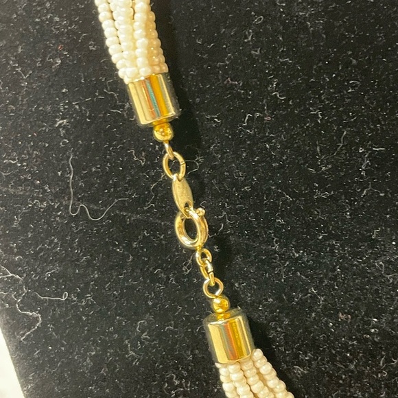 Vintage Glass Beads Twisted white bronze necklace classic MCM Traditional - Picture 4 of 4